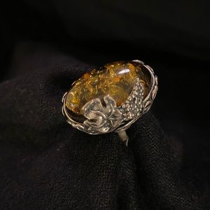 Sterling silver green Amber ring size 8